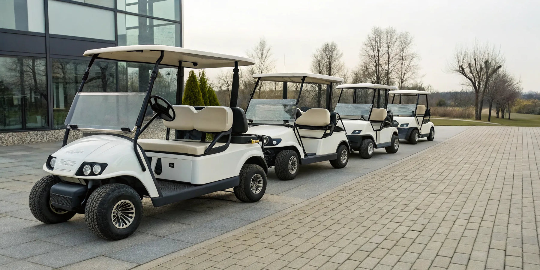 A row of the best 6-seater street-legal golf carts.