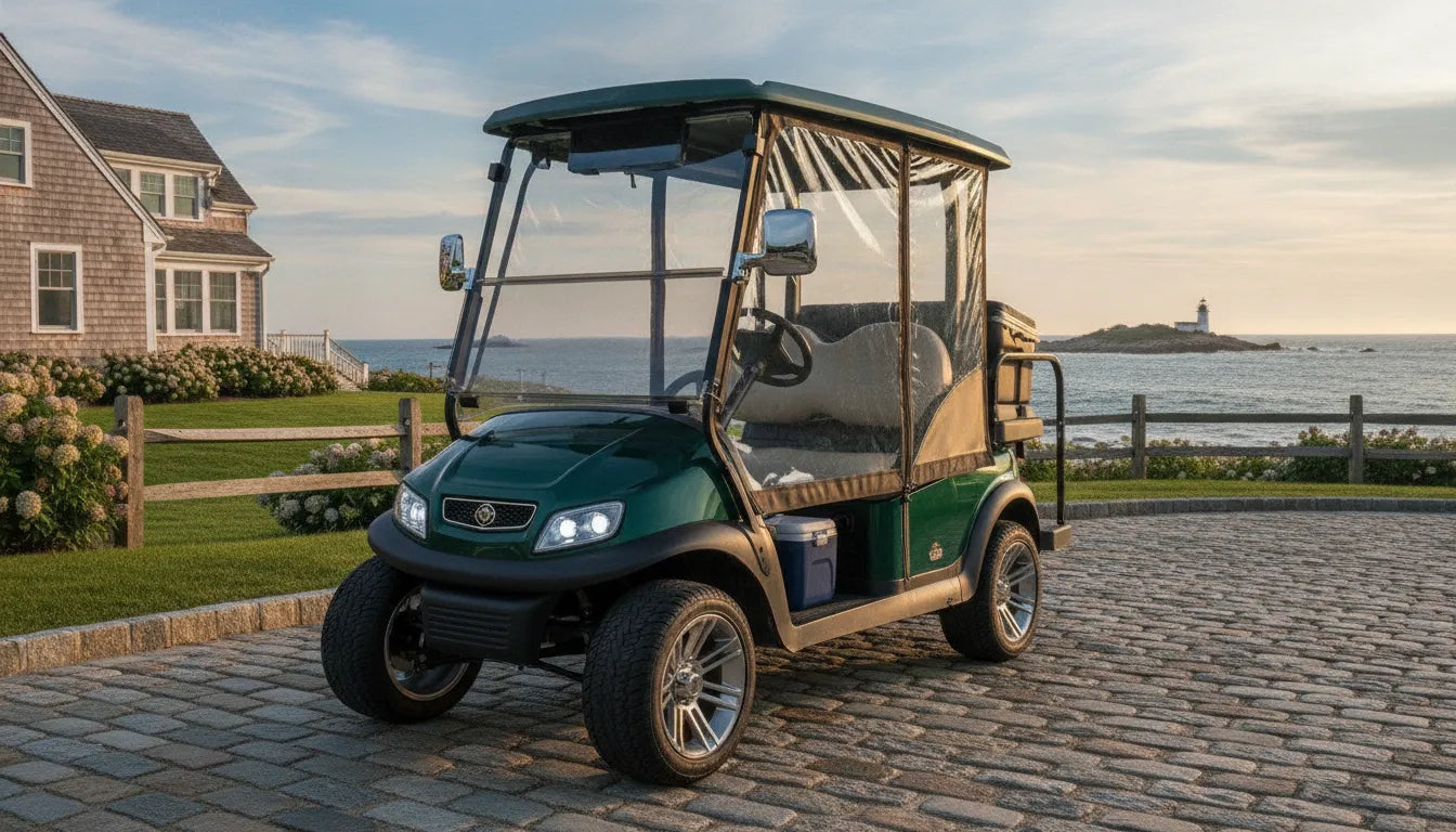 Golf cart equipped with practical accessories in New England