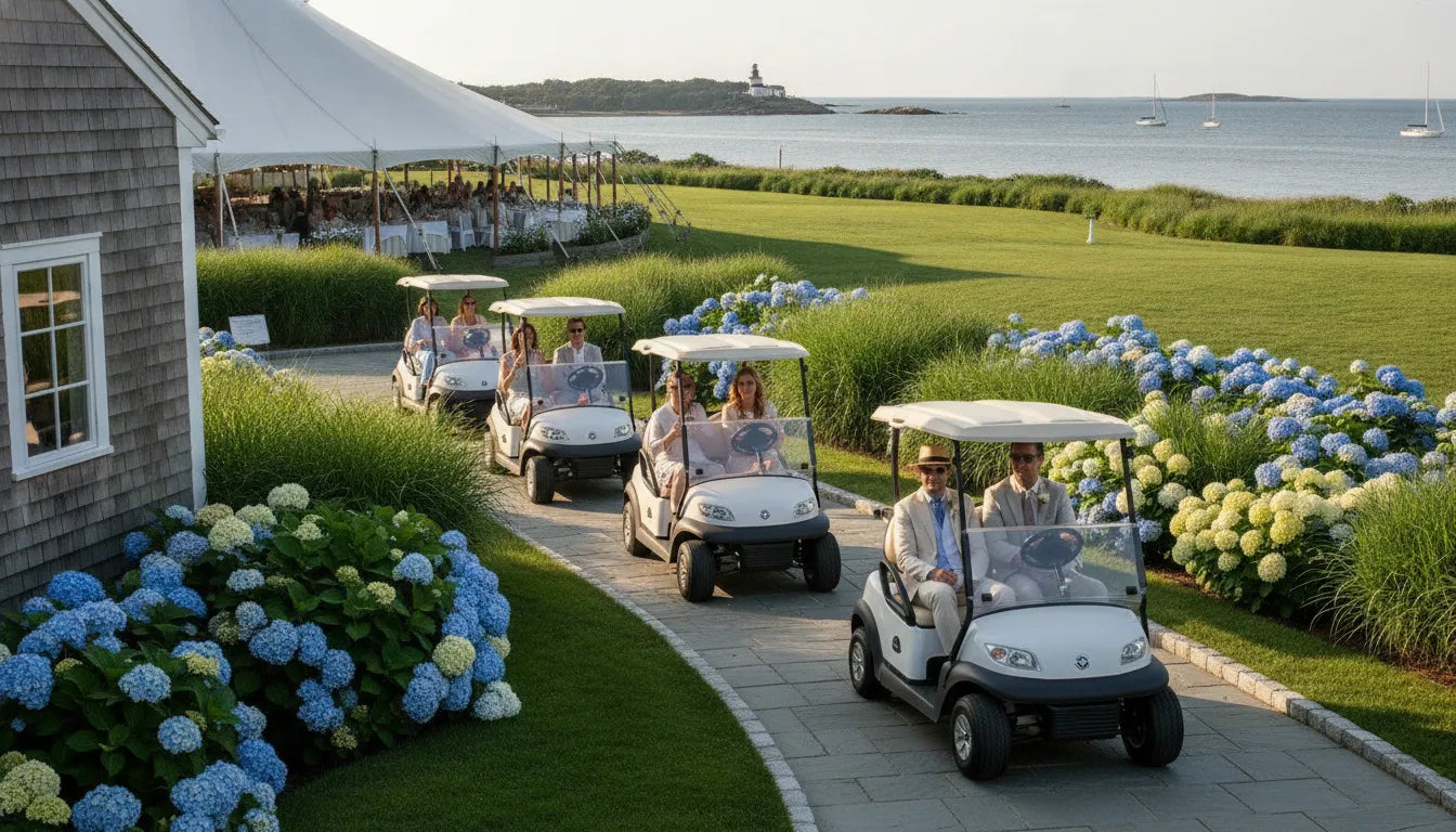 Golf cart rental fleet prepared for a New England event venue