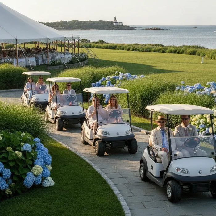 Golf cart rental fleet prepared for a New England event venue