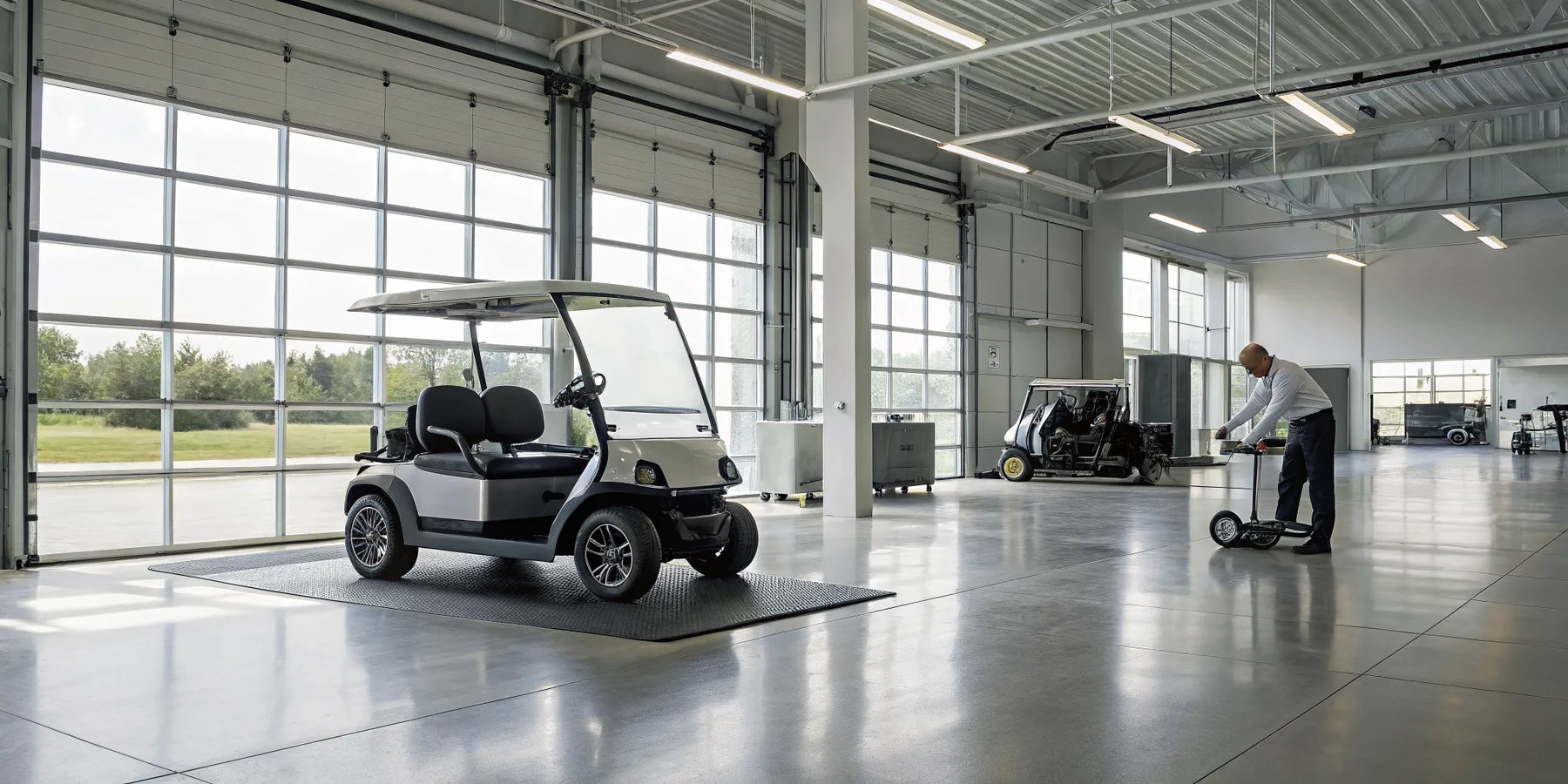 A golf cart's new battery set, a key part of the total replacement cost.