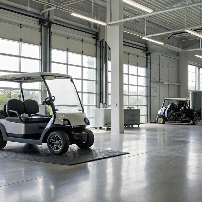 A golf cart's new battery set, a key part of the total replacement cost.
