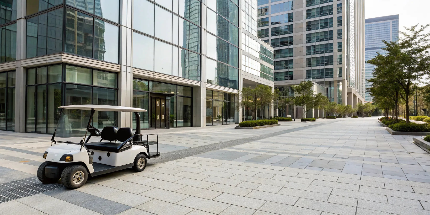 The cost of a new street legal golf cart parked on a city street.