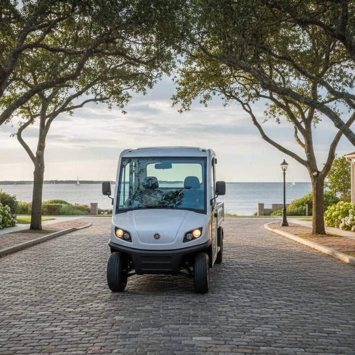 Street legal golf cart on a New England road