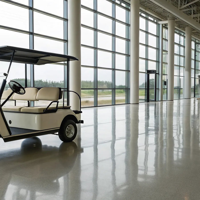 A clean, used 1998 EZGO golf cart being assessed for its market value.